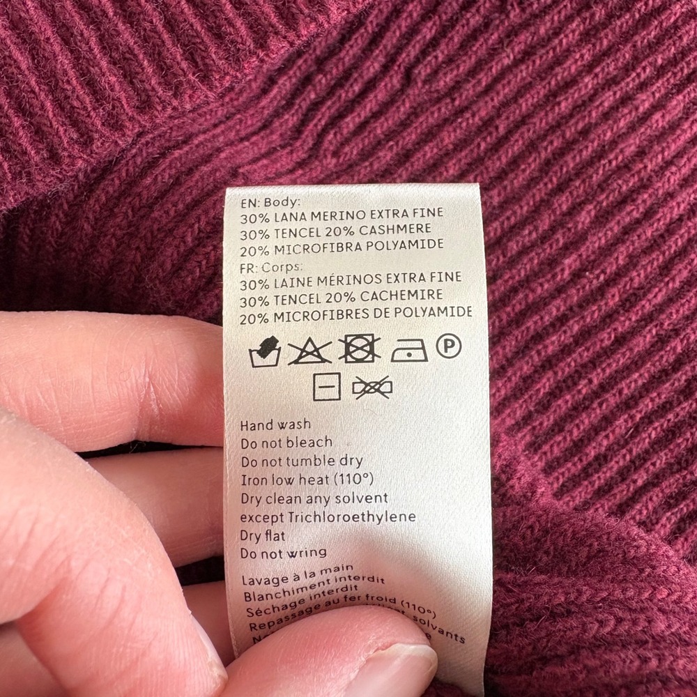Nanushka Medium Berry Maroon Bell Sleeve Wool Cashmere Blend Knit Mini Dress Rib - Picture 8 of 8